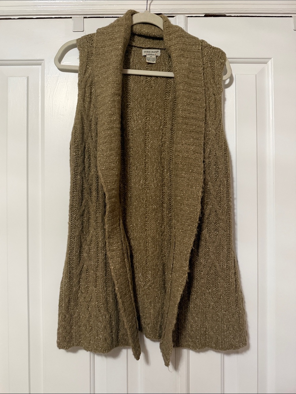 Guess Tan Cable-Knit Sleeveless Shawl Vest